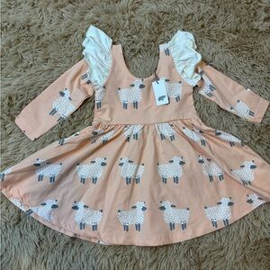 Monica and Andy Peach Sheep Ruffle Dress 2T